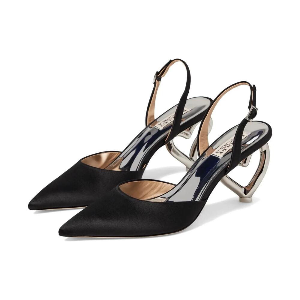 NEW Badgley Mischka Lucille Heart Heel Slingback Pumps Shoes Size 9.5 Black NIB